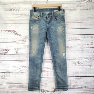 Diesel Jeans Womens 27 X 30 Blue Getlegg Slim Skinny Low Rise Distressed Denim